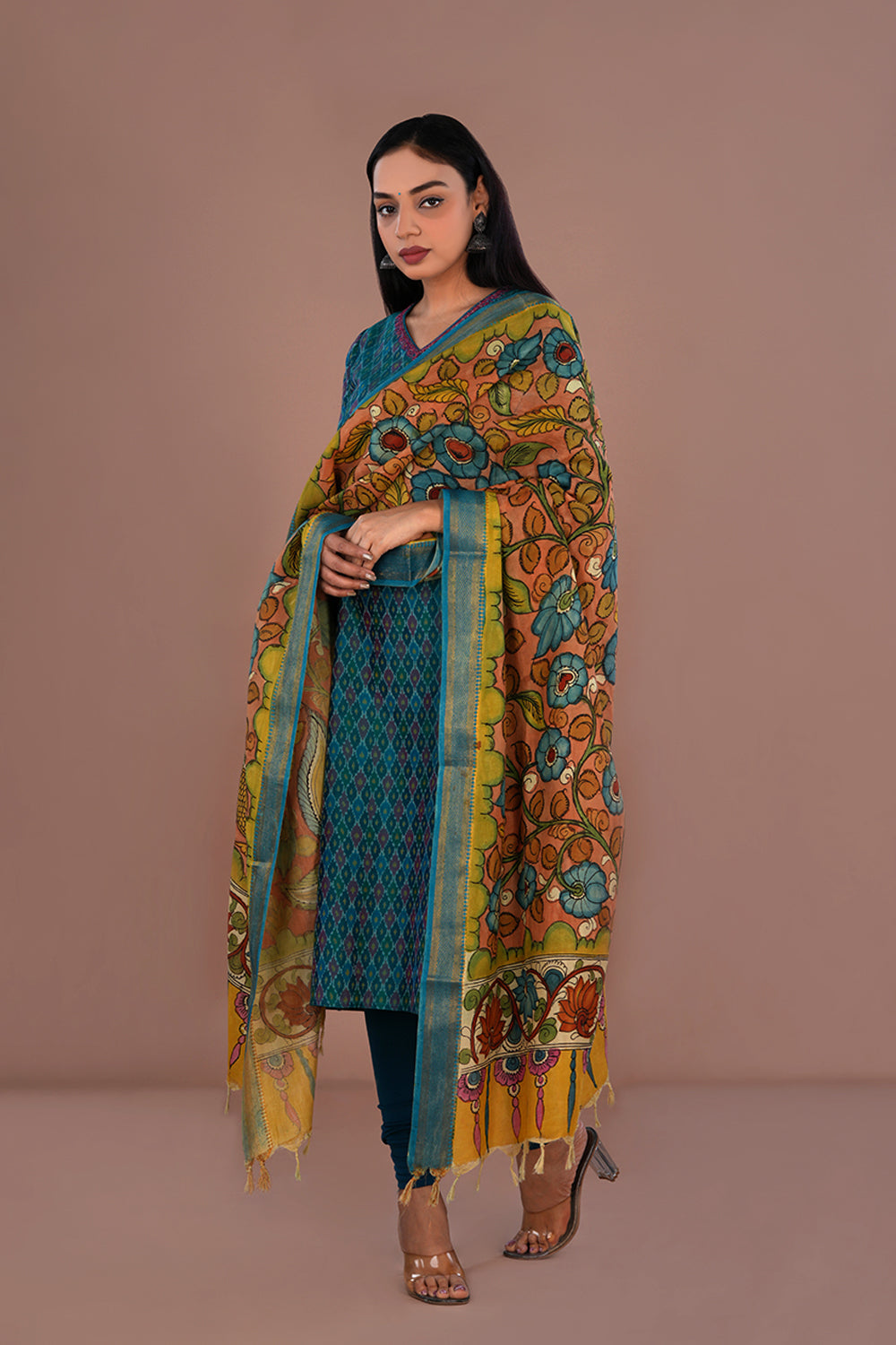 Image of Deep teal green Pochampally Silk Ikat kurti